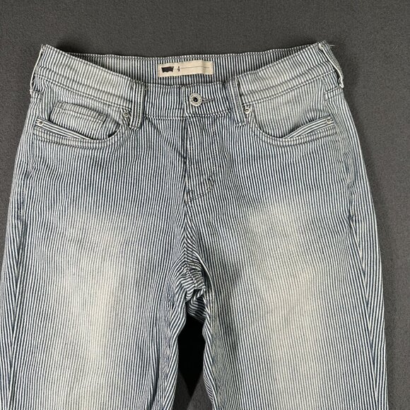 Levis Jeans Womens 4 Blue White Pinstripe Cropped Cuffed Stretch Denim Pants - Picture 4 of 12